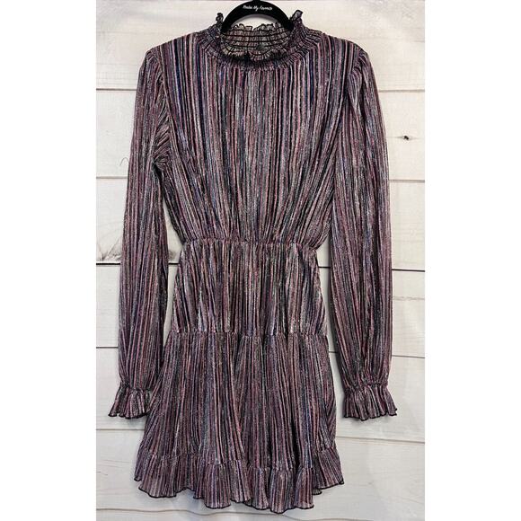 o.p.t. Size XS Dress Multicolor Shimmer Long Sleeves High Ruffle Neck - Picture 1 of 6